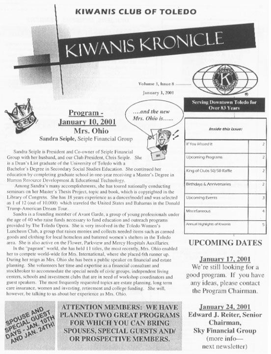Kiwanis Kronicle January 3, 2001